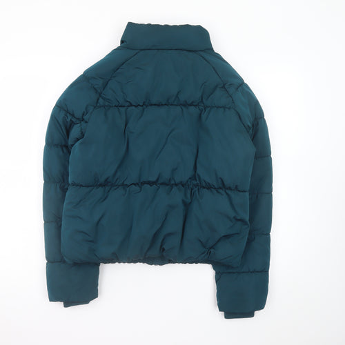 Primark Womens Green Puffer Jacket Size 10 Regular Cropped Winter Coat