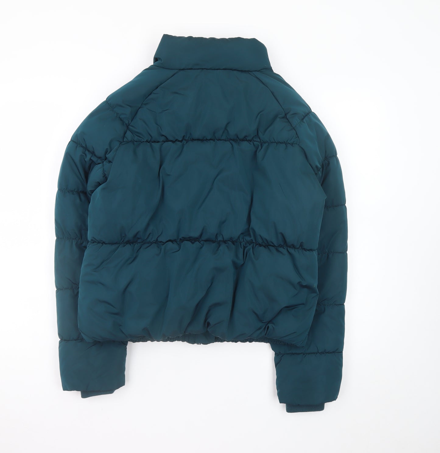 Primark Womens Green Puffer Jacket Size 10 Regular Cropped Winter Coat
