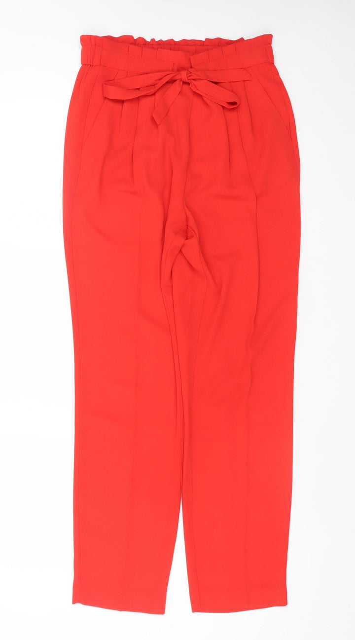 Primark Women Red Paperbag Trousers Size 10 Belted High Waist
