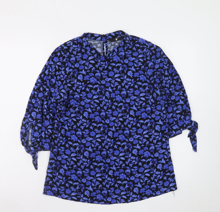 Very Women's Blue Floral 3/4 Sleeve Tunic Blouse Size 10