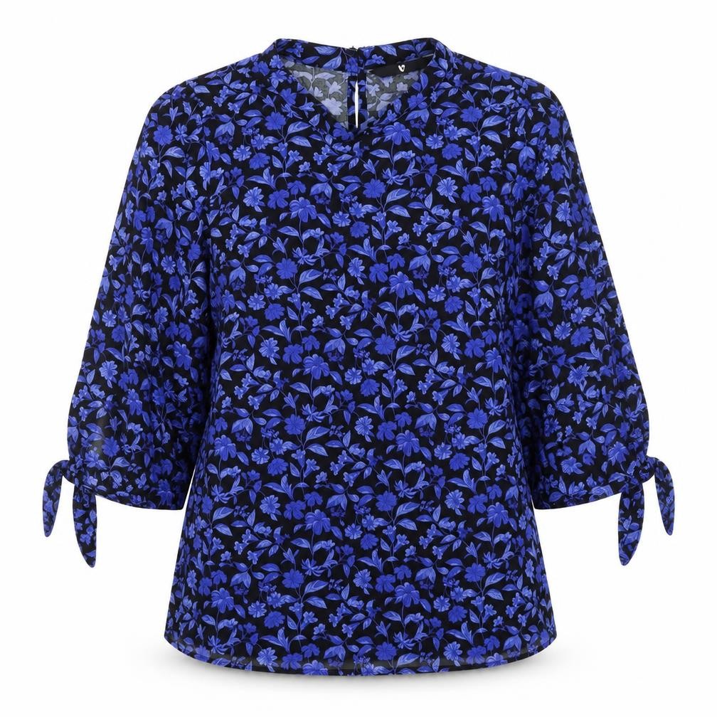 Front view of Very Women's Blue Floral 3/4 Sleeve Tunic Blouse, size 10