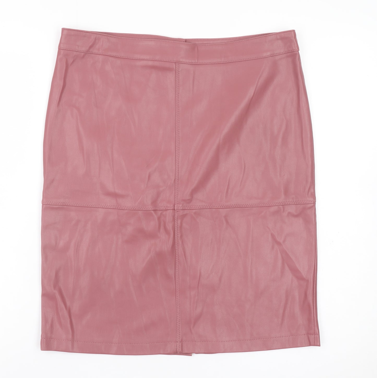 Vila Women's Pink Faux Leather Pencil Skirt L