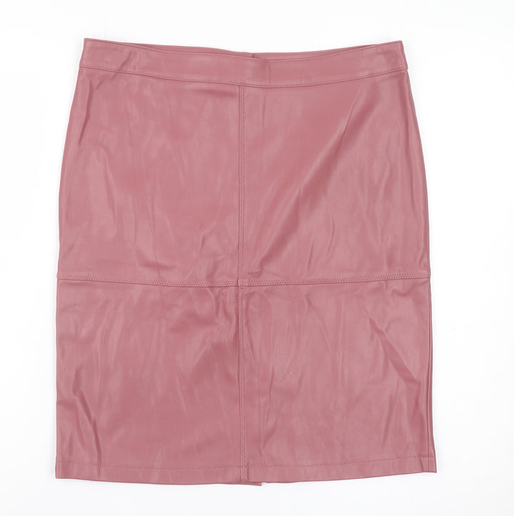 Vila Women's Pink Faux Leather Pencil Skirt L
