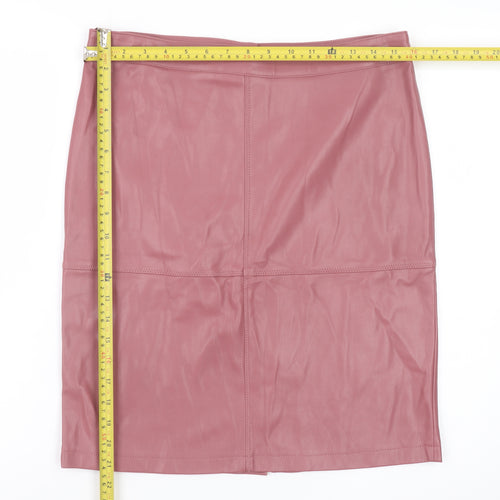 Vila Women's Pink Faux Leather Pencil Skirt L