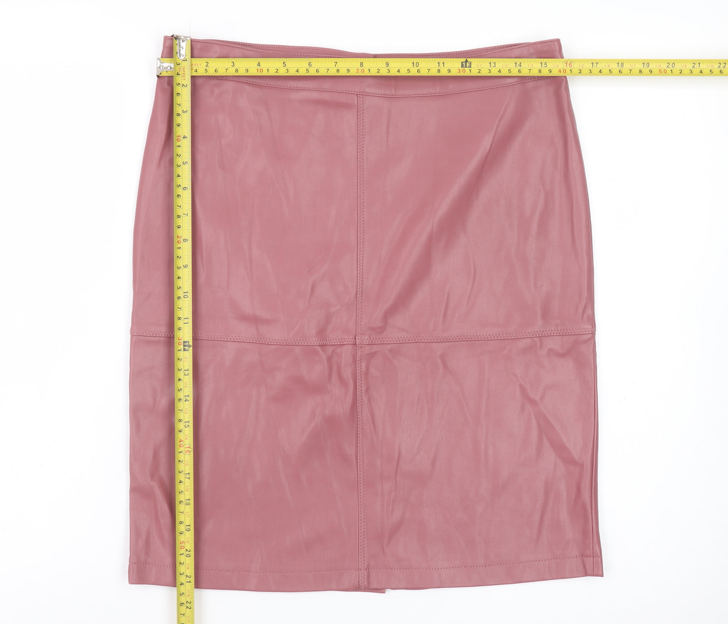 Vila Women's Pink Faux Leather Pencil Skirt L