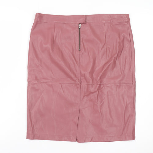 Vila Women's Pink Faux Leather Pencil Skirt L