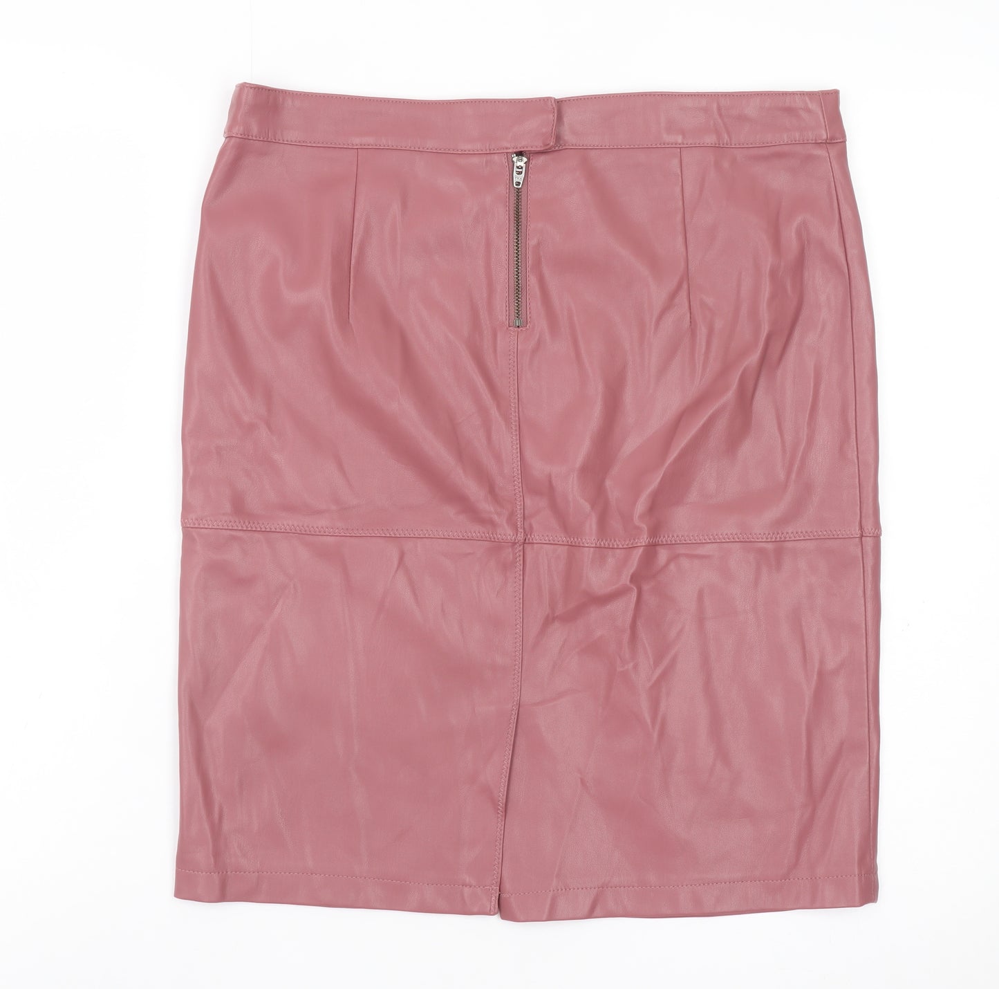 Vila Women's Pink Faux Leather Pencil Skirt L