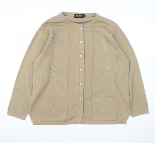 Reflect Collection Women Beige Embroidered Button Cardigan S/M