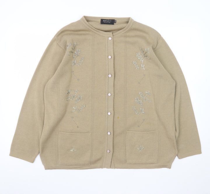 Reflect Collection Women Beige Embroidered Button Cardigan S/M