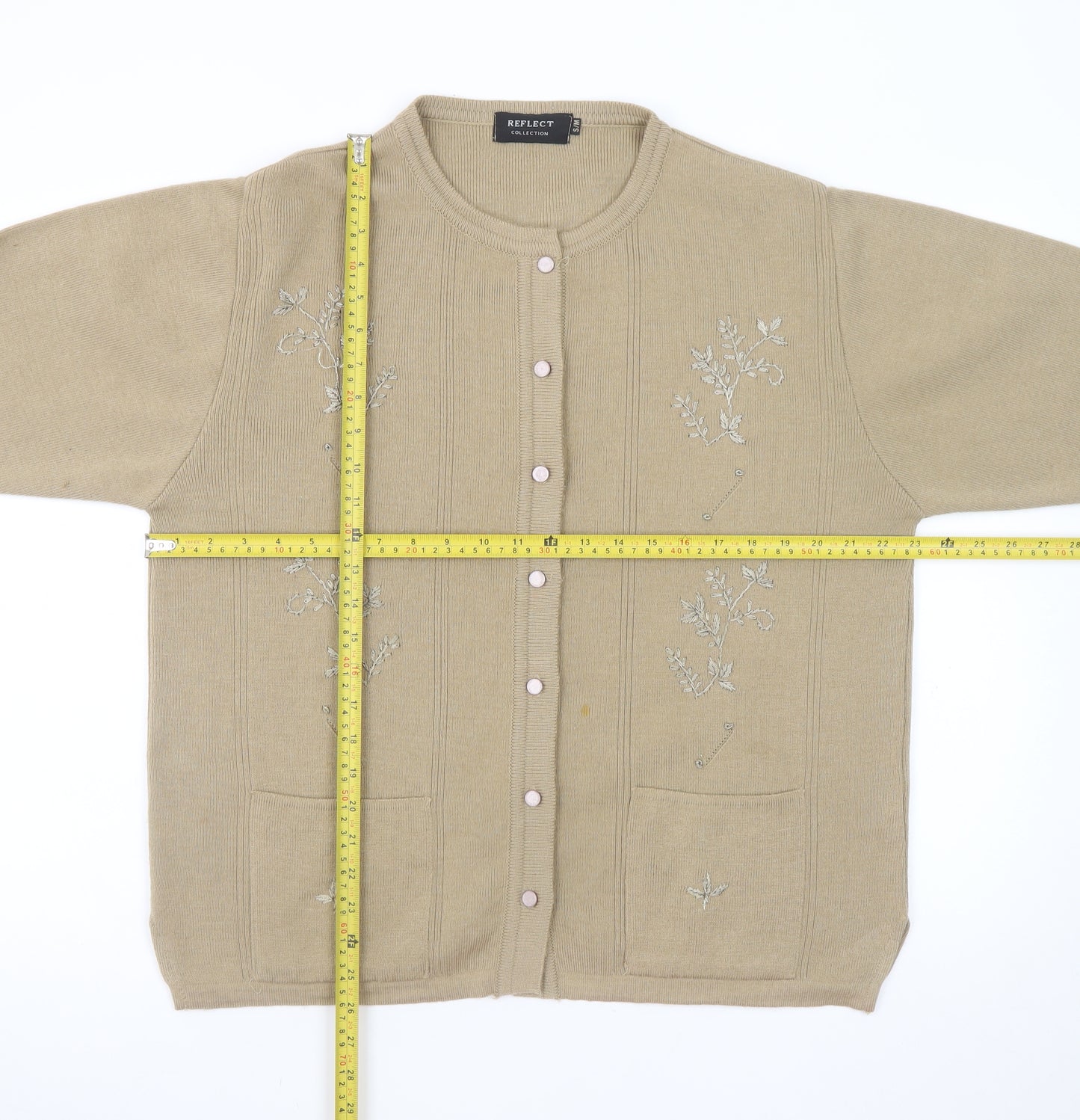 Reflect Collection Women Beige Embroidered Button Cardigan S/M