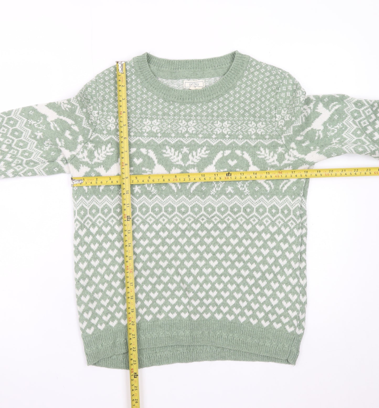 Fat Face Women's Green Fair Isle Crew Neck Wool Jumper UK 10