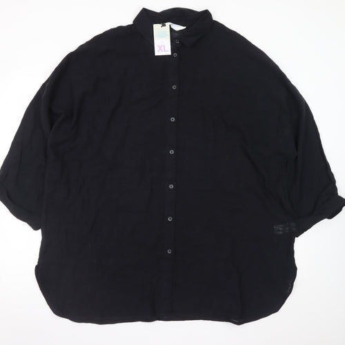 Primark Womens Black Linen Button-Up Shirt XL Relaxed Fit