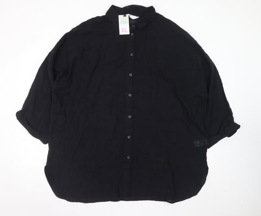 Primark Womens Black Linen Button-Up Shirt XL Relaxed Fit