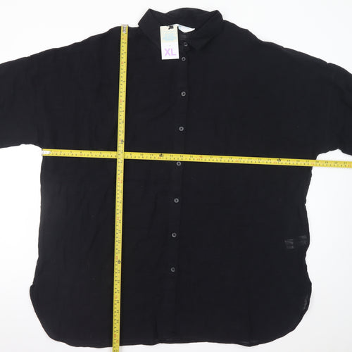 Primark Womens Black Linen Button-Up Shirt XL Relaxed Fit