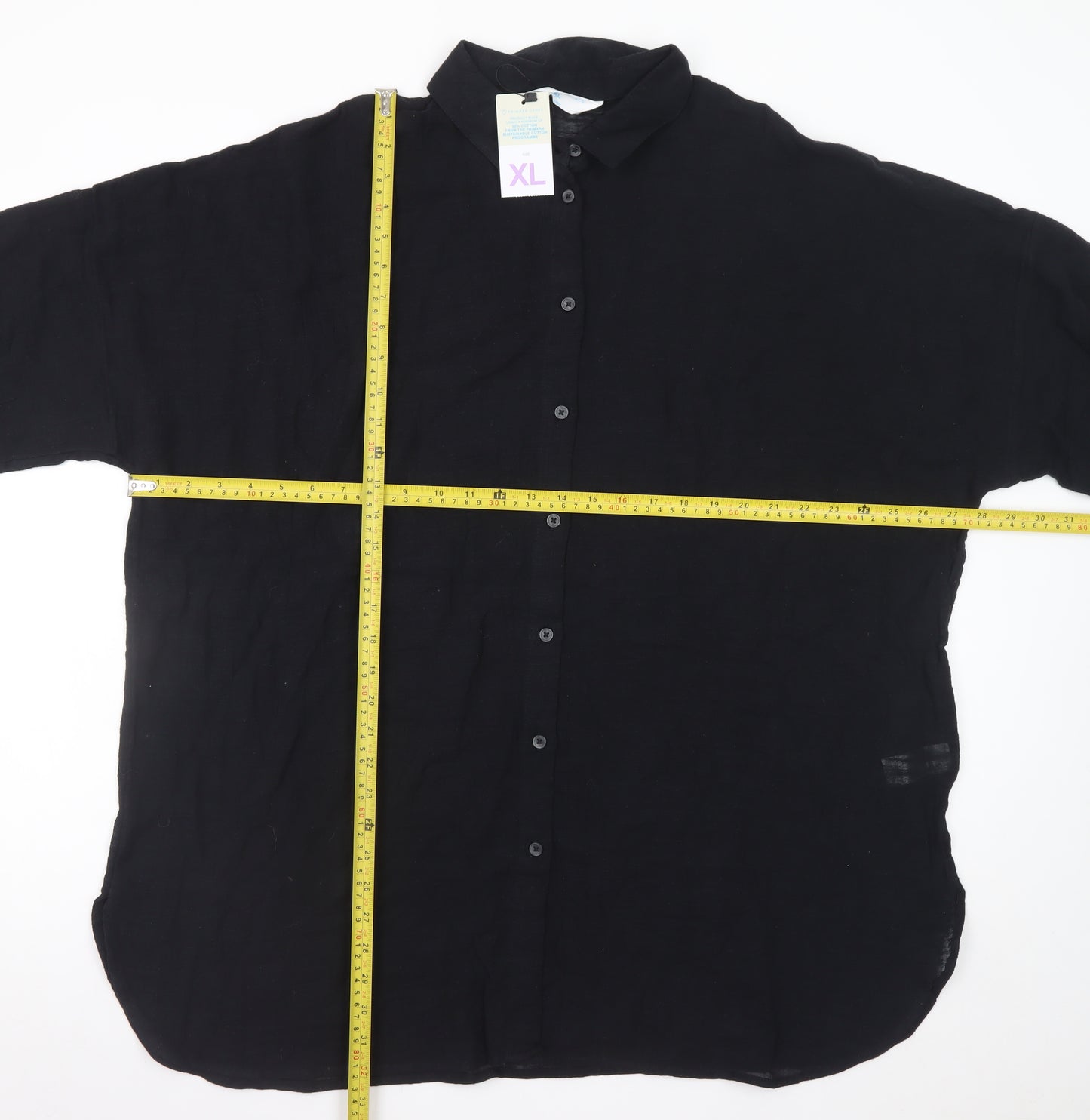 Primark Womens Black Linen Button-Up Shirt XL Relaxed Fit