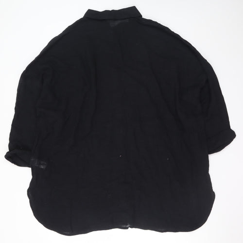 Primark Womens Black Linen Button-Up Shirt XL Relaxed Fit