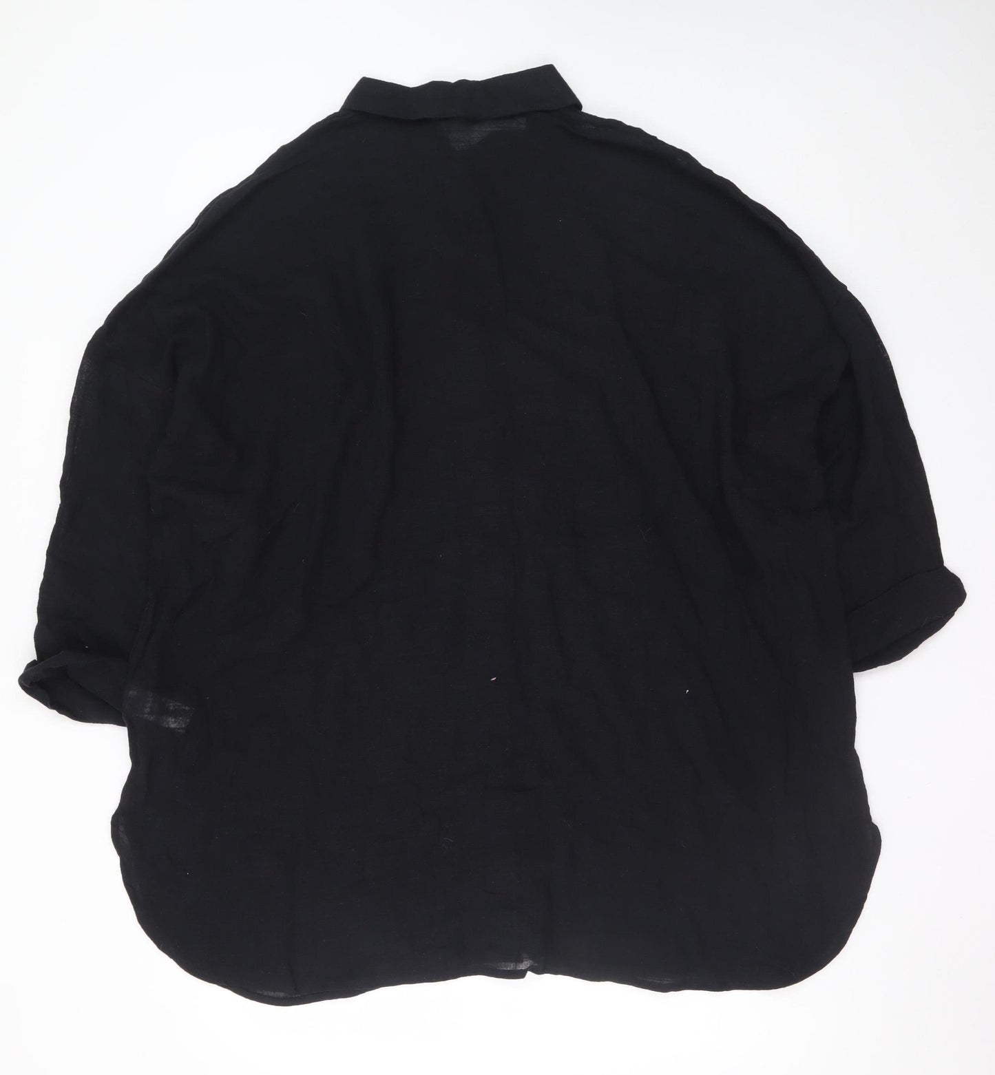 Primark Womens Black Linen Button-Up Shirt XL Relaxed Fit