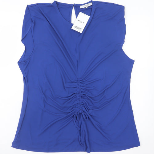 Next Women Blue Sleeveless V-Neck Ruched Tunic Top Size 22