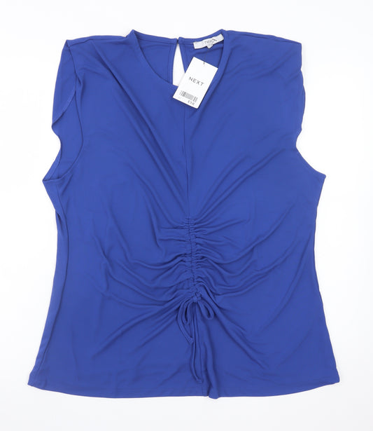 Next Women Blue Sleeveless V-Neck Ruched Tunic Top Size 22