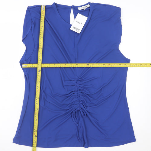 Next Women Blue Sleeveless V-Neck Ruched Tunic Top Size 22