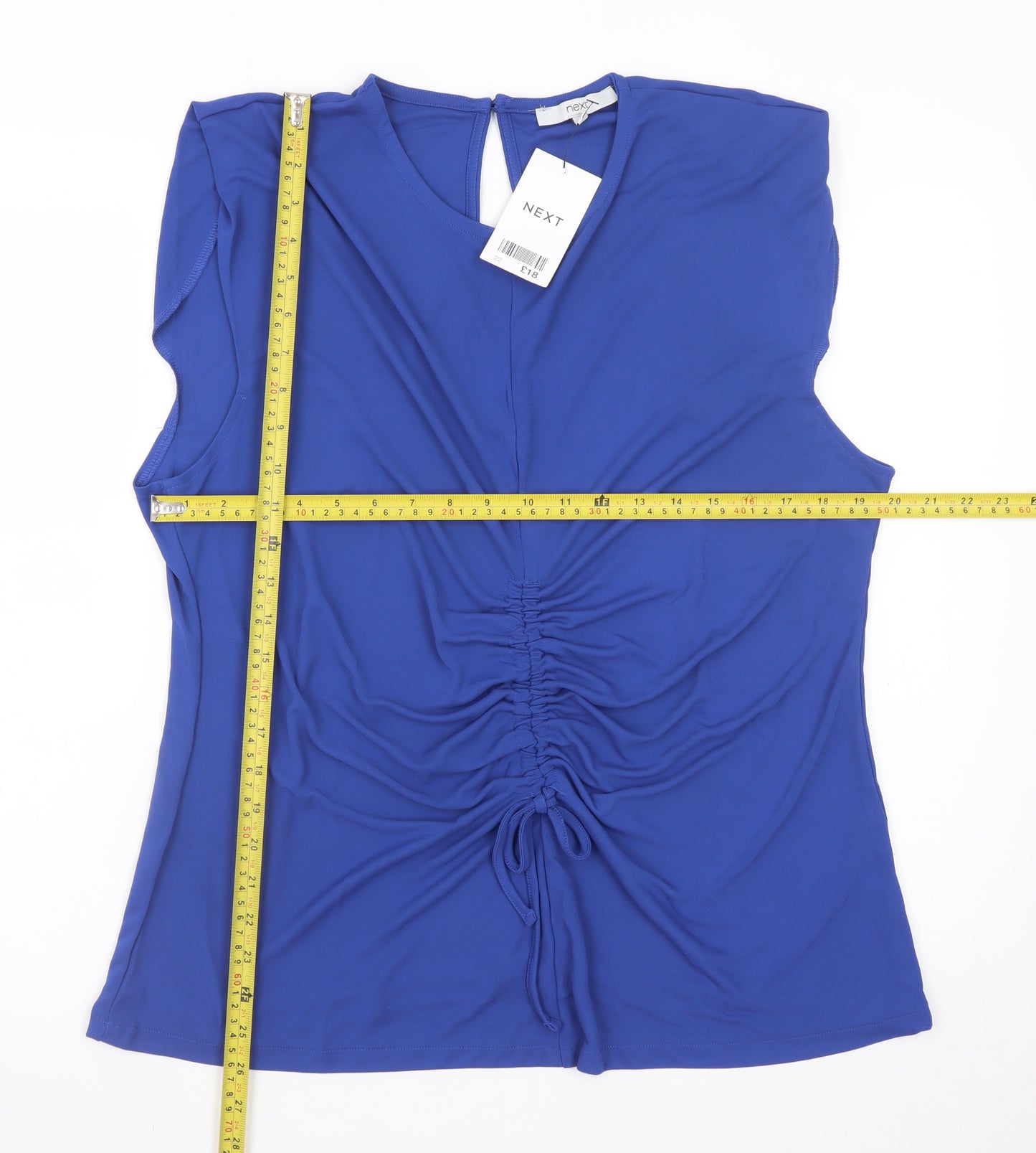Next Women Blue Sleeveless V-Neck Ruched Tunic Top Size 22