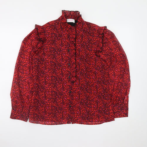 Savida Women's Red Floral Ruffle Long Sleeve Blouse XS