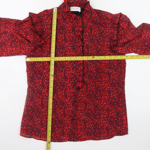 Savida Women's Red Floral Ruffle Long Sleeve Blouse XS