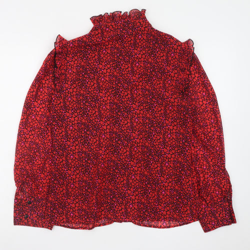 Savida Women's Red Floral Ruffle Long Sleeve Blouse XS