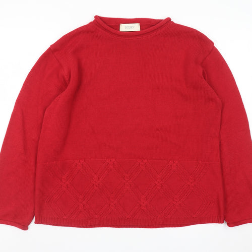 INTOWN Women Red Cotton Long Sleeve Crew Neck Jumper Size L