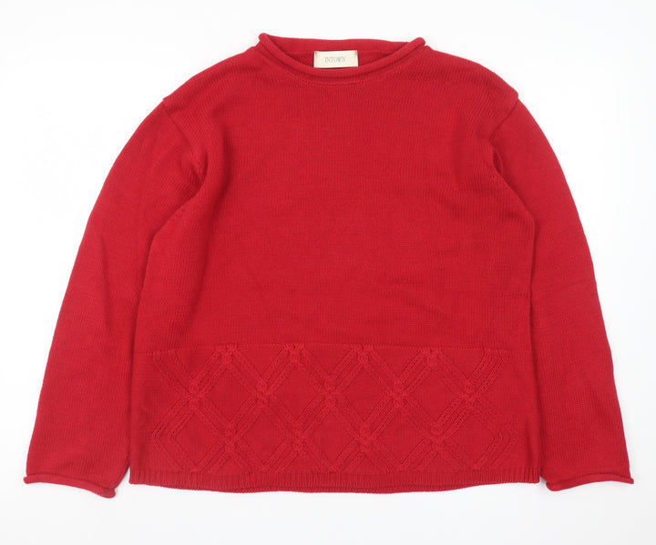 INTOWN Women Red Cotton Long Sleeve Crew Neck Jumper Size L