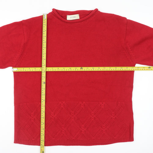 INTOWN Women Red Cotton Long Sleeve Crew Neck Jumper Size L