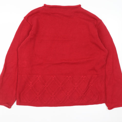INTOWN Women Red Cotton Long Sleeve Crew Neck Jumper Size L