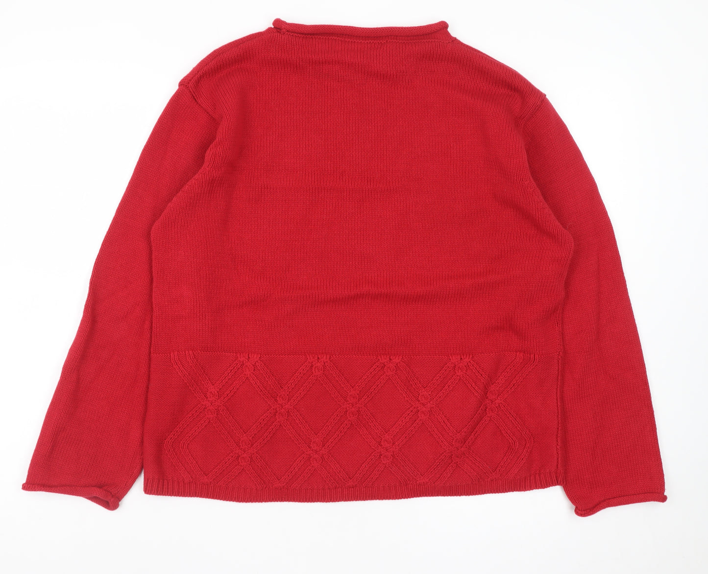 INTOWN Women Red Cotton Long Sleeve Crew Neck Jumper Size L