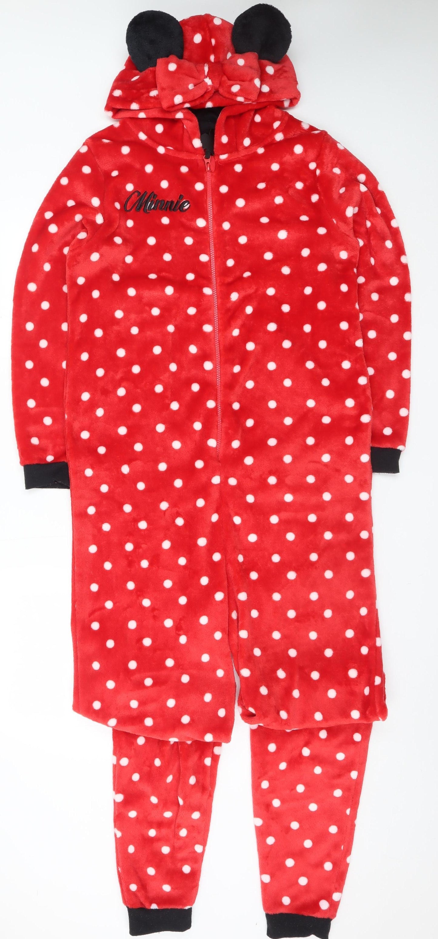 Character.com Womens Red Polka Dot Minnie Mouse Fleece Onesie Size S