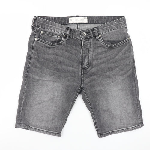 Topman Men's Grey Denim Stretch Skinny Shorts Size W32