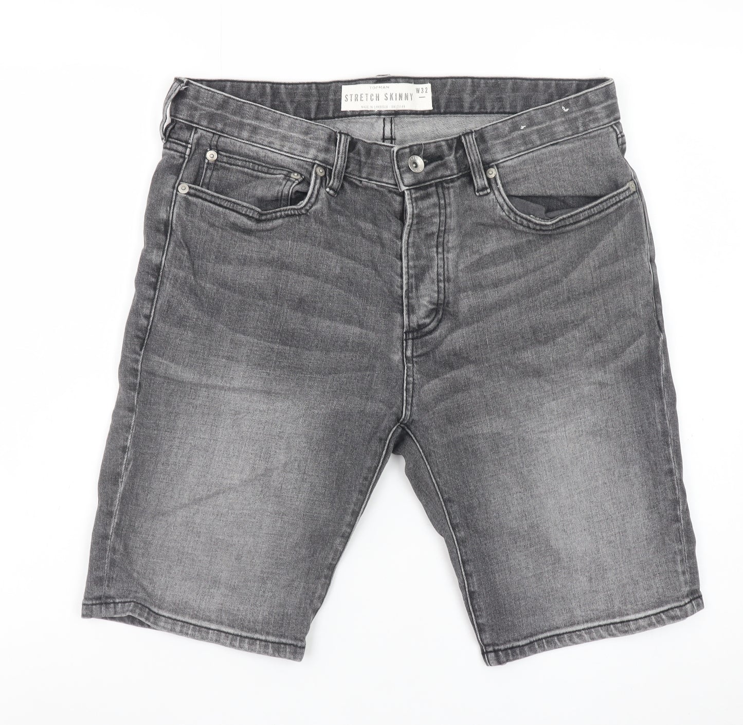 Topman Men's Grey Denim Stretch Skinny Shorts Size W32
