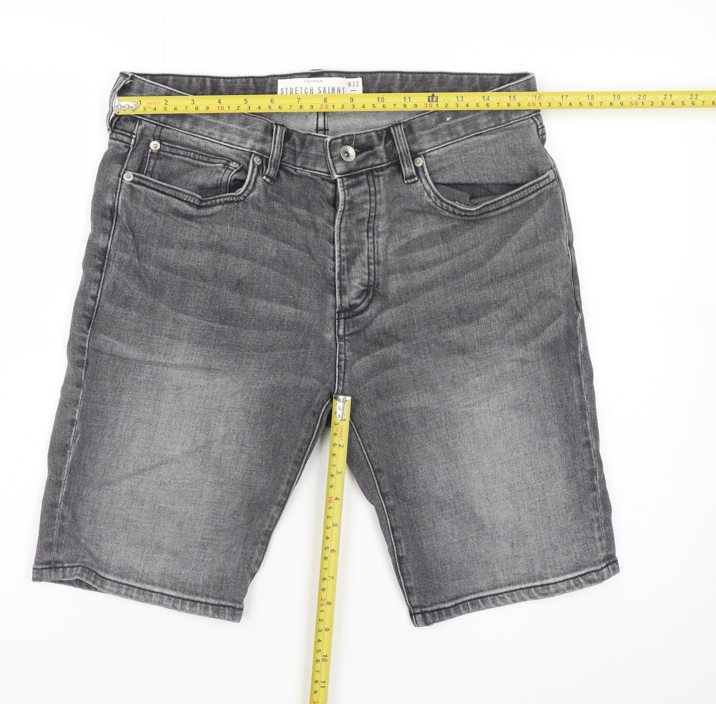 Topman Men's Grey Denim Stretch Skinny Shorts Size W32