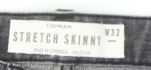 Topman Men's Grey Denim Stretch Skinny Shorts Size W32
