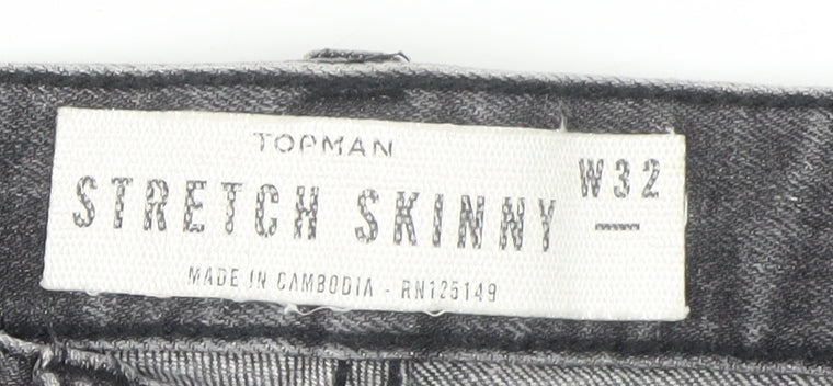 Topman Men's Grey Denim Stretch Skinny Shorts Size W32