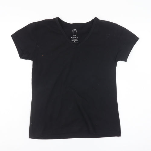 My Favourite Tee Women Black Cotton V-Neck Short Sleeve T-Shirt Size 14