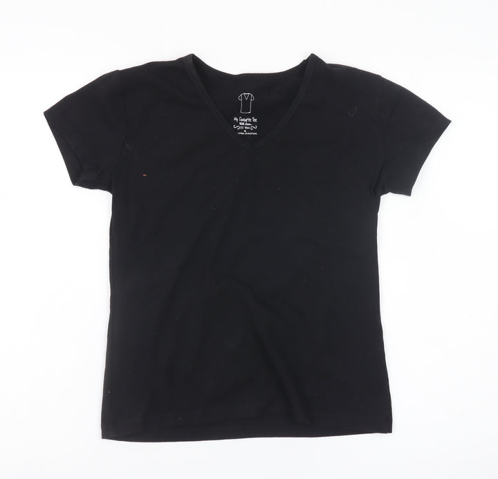 My Favourite Tee Women Black Cotton V-Neck Short Sleeve T-Shirt Size 14