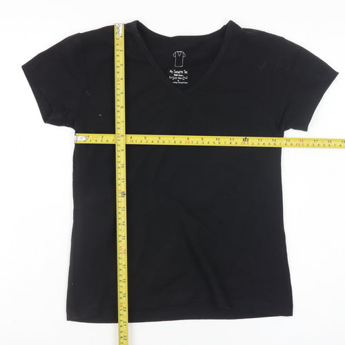 My Favourite Tee Women Black Cotton V-Neck Short Sleeve T-Shirt Size 14