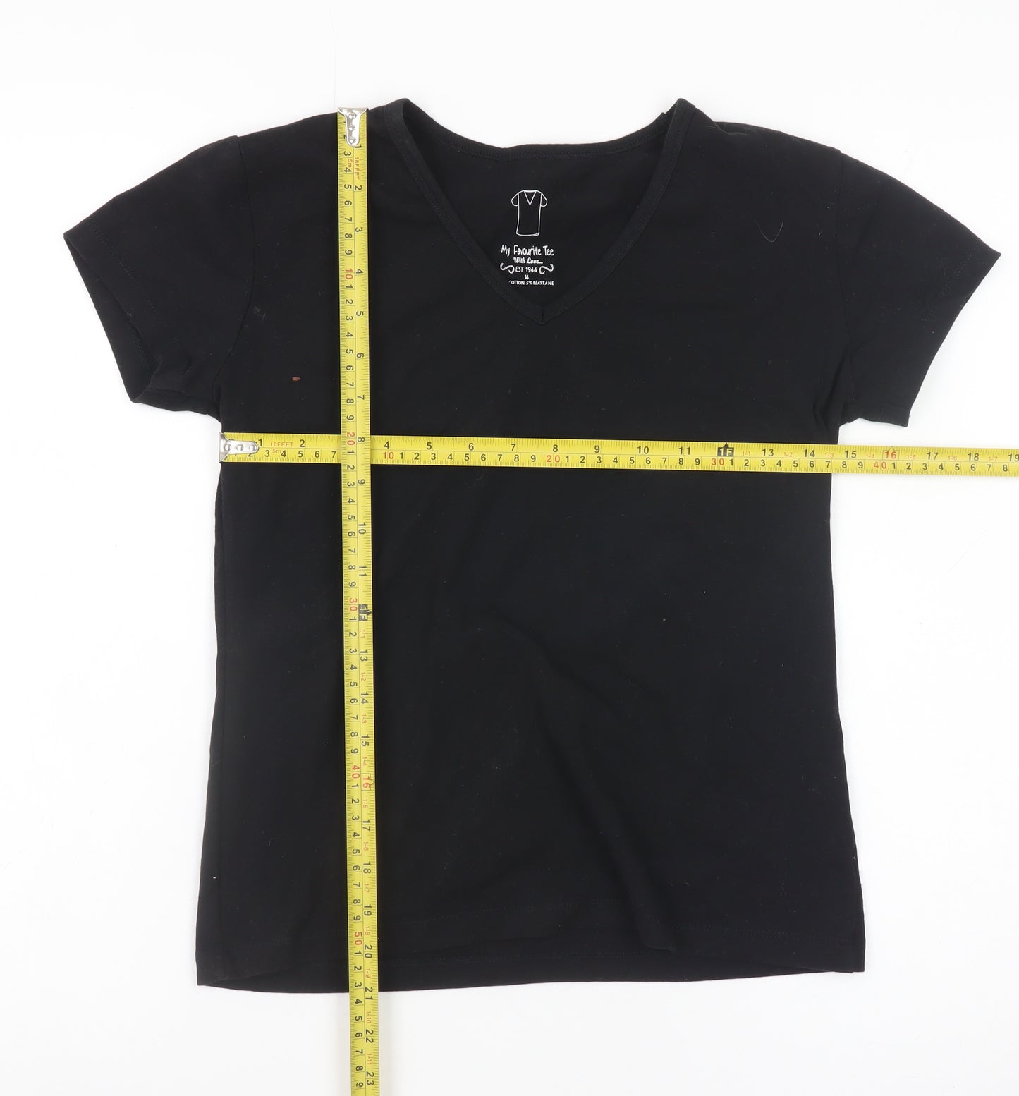 My Favourite Tee Women Black Cotton V-Neck Short Sleeve T-Shirt Size 14