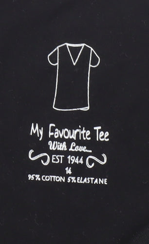My Favourite Tee Women Black Cotton V-Neck Short Sleeve T-Shirt Size 14