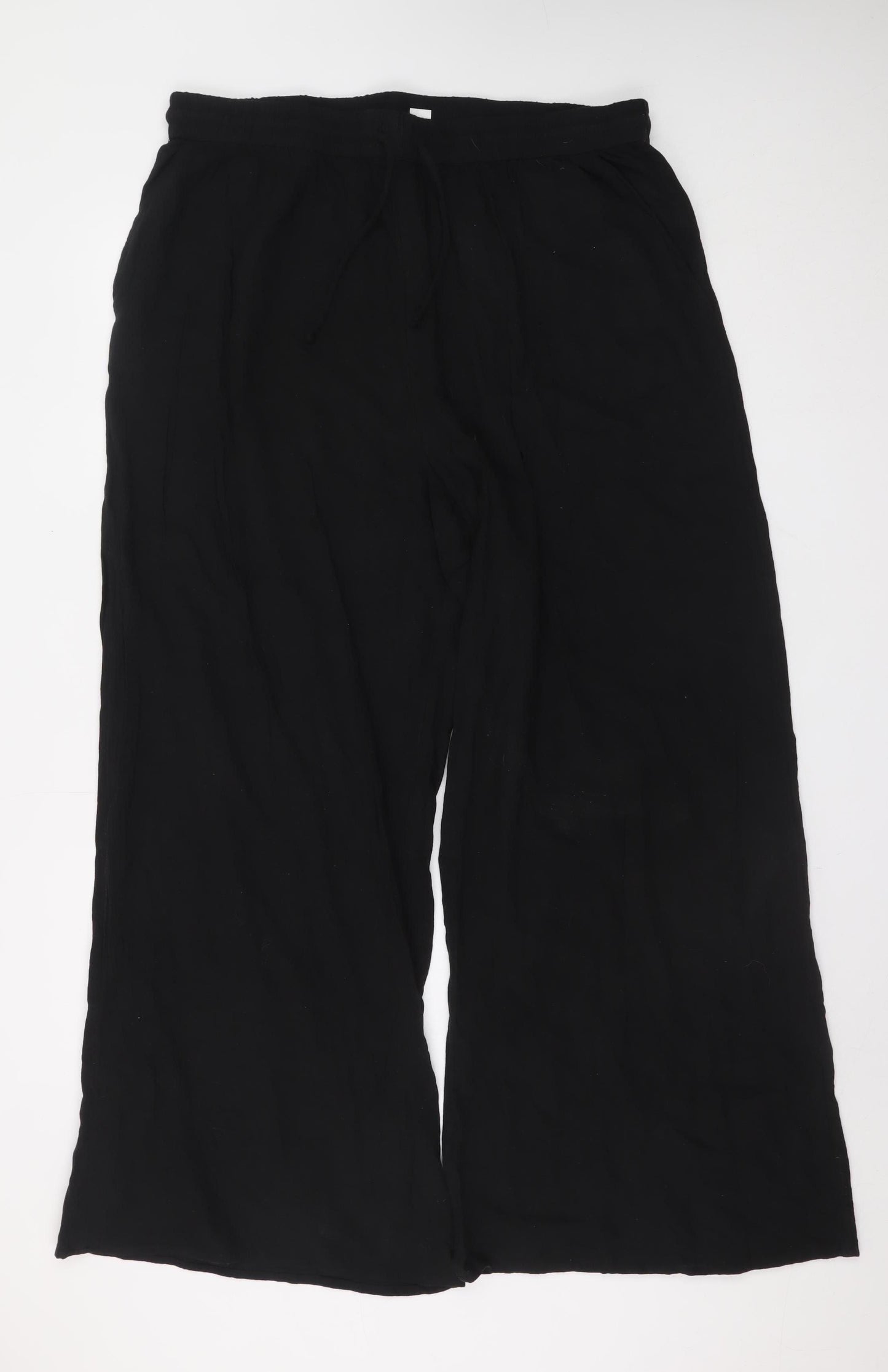 Primark Womens Black XL Wide-Leg Viscose Casual Drawstring Trousers
