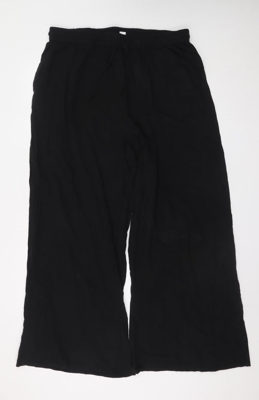 Primark Womens Black XL Wide-Leg Viscose Casual Drawstring Trousers