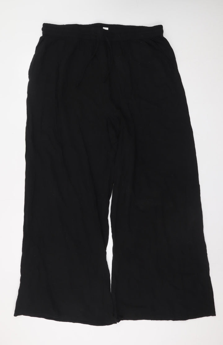 Primark Womens Black XL Wide-Leg Viscose Casual Drawstring Trousers