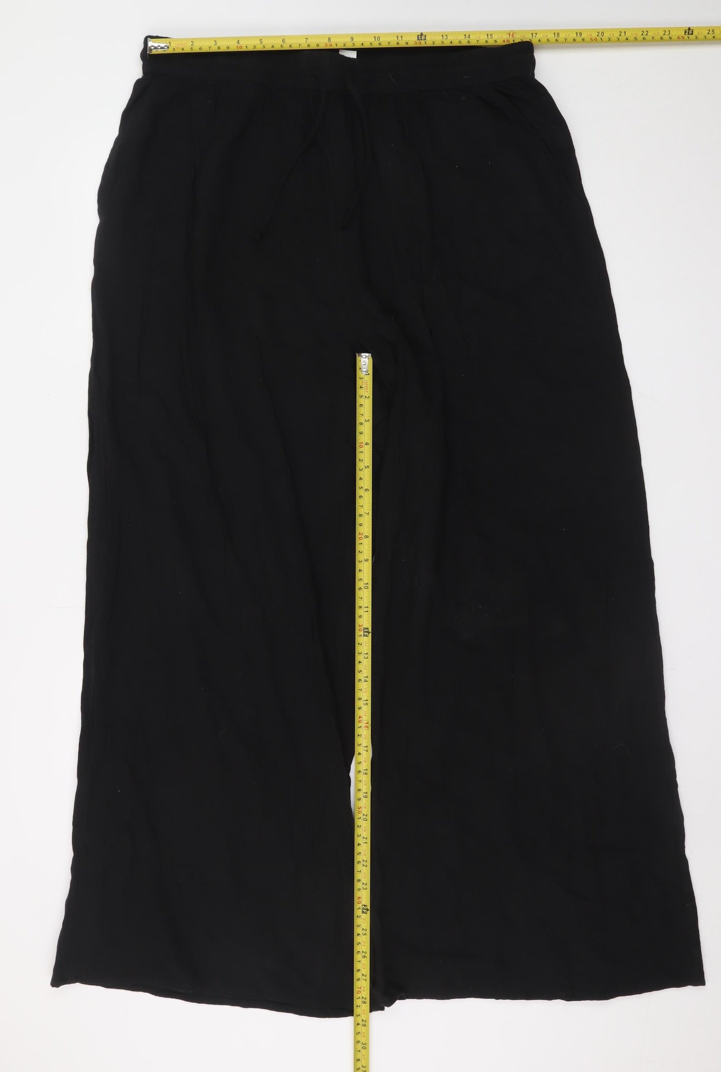 Primark Womens Black XL Wide-Leg Viscose Casual Drawstring Trousers