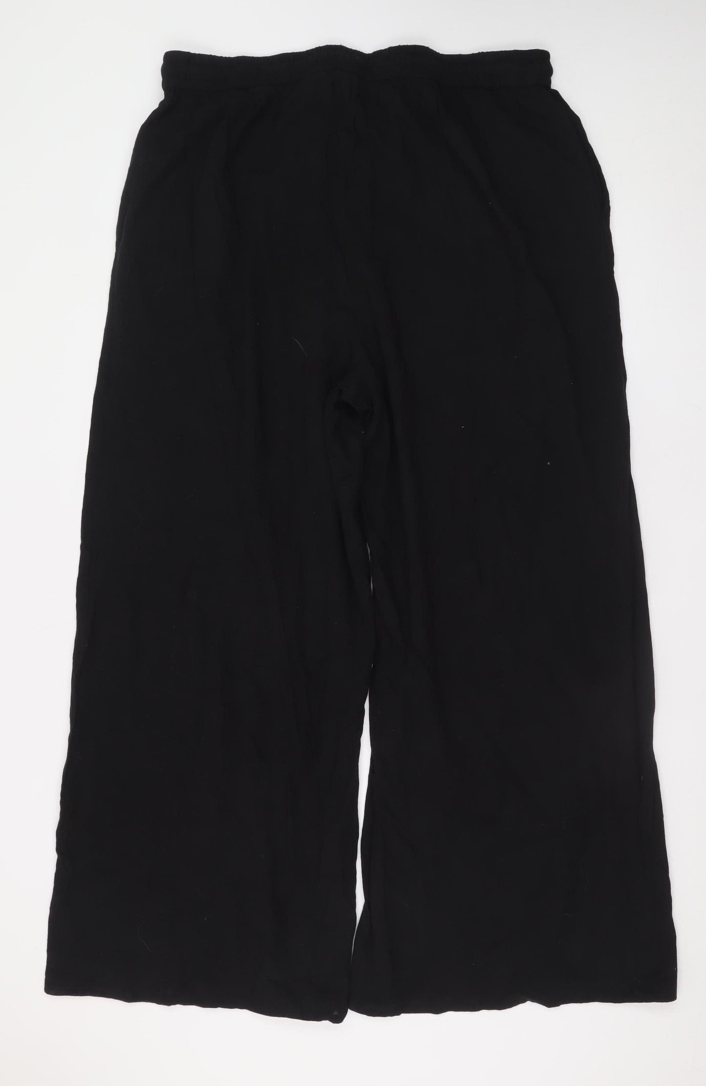Primark Womens Black XL Wide-Leg Viscose Casual Drawstring Trousers