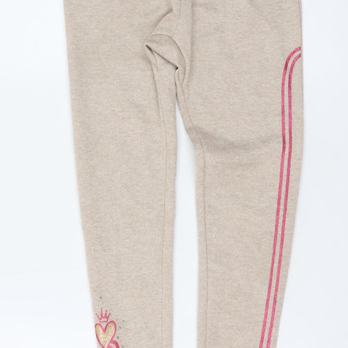 Disney Girls Beige Jogger Sweatpants 7-8 Years Dream Big Glitter Heart Trim